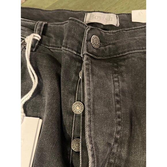 Boyish High-Rise Straight-Leg Distressed Black Denim Jeans W/ Frayed Hem For Wom - Picture 5 of 7